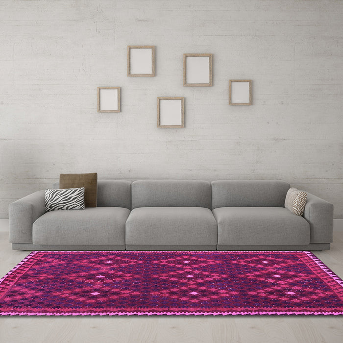 Machine Washable Oriental Pink Traditional Rug in a Living Room, wshcon1676pnk