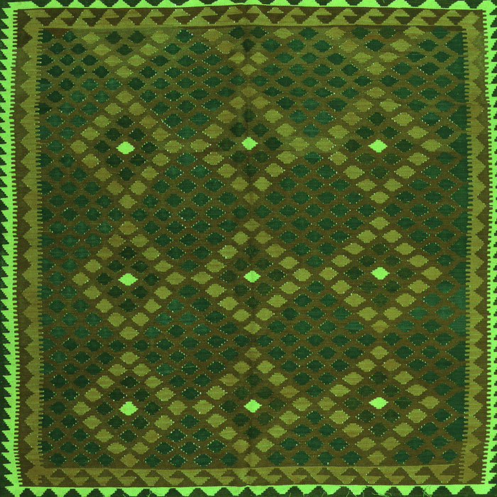 Round Machine Washable Oriental Green Traditional Area Rugs, wshcon1676grn