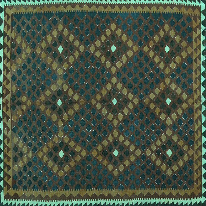 Square Machine Washable Oriental Turquoise Traditional Area Rugs, wshcon1676turq