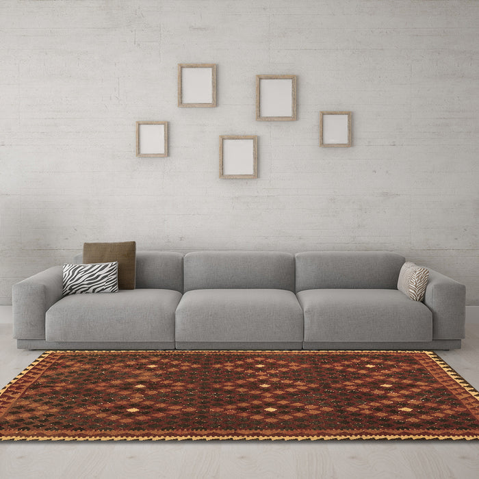 Machine Washable Oriental Brown Traditional Rug in a Living Room,, wshcon1676brn