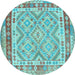 Round Machine Washable Southwestern Light Blue Country Rug, wshcon1677lblu