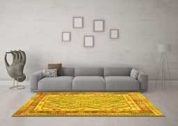 Machine Washable Southwestern Yellow Country Rug in a Living Room, wshcon1677yw