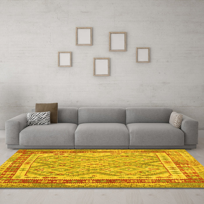 Machine Washable Southwestern Yellow Country Rug in a Living Room, wshcon1677yw