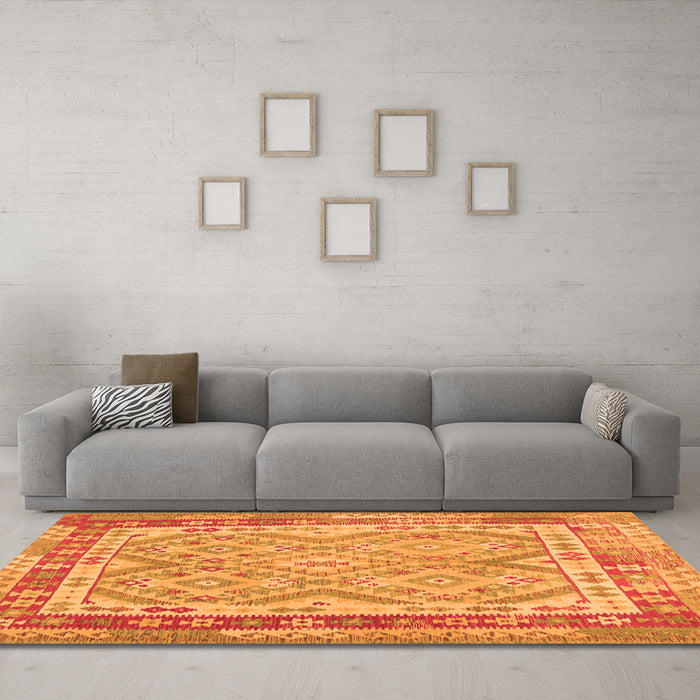 Machine Washable Southwestern Orange Country Area Rugs in a Living Room, wshcon1677org