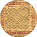 Round Machine Washable Southwestern Brown Country Rug, wshcon1677brn