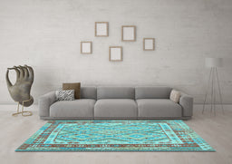 Machine Washable Southwestern Light Blue Country Rug in a Living Room, wshcon1677lblu