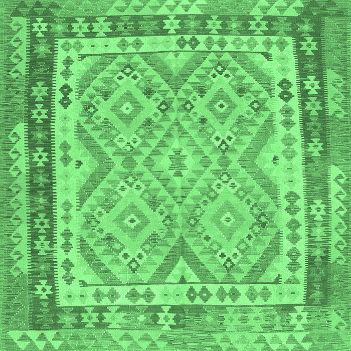 Square Machine Washable Southwestern Emerald Green Country Area Rugs, wshcon1677emgrn
