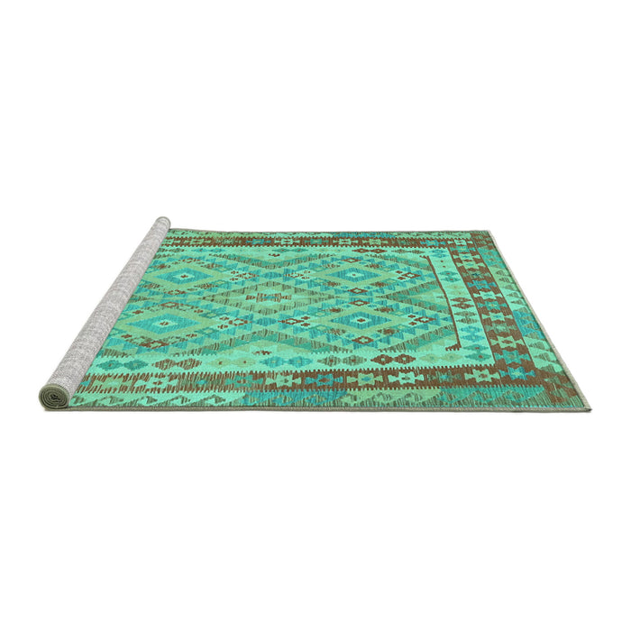 Sideview of Machine Washable Southwestern Turquoise Country Area Rugs, wshcon1677turq