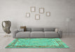 Machine Washable Southwestern Turquoise Country Area Rugs in a Living Room,, wshcon1677turq