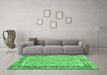 Machine Washable Southwestern Emerald Green Country Area Rugs in a Living Room,, wshcon1677emgrn