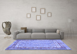 Machine Washable Southwestern Blue Country Rug in a Living Room, wshcon1677blu