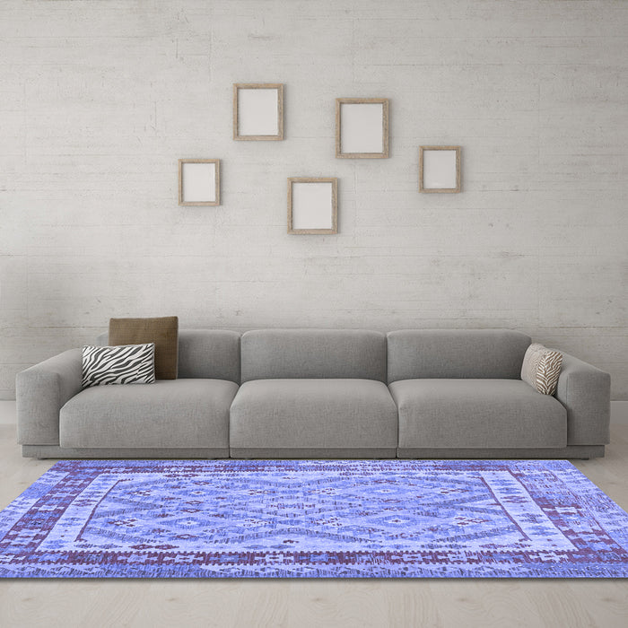Machine Washable Southwestern Blue Country Rug in a Living Room, wshcon1677blu