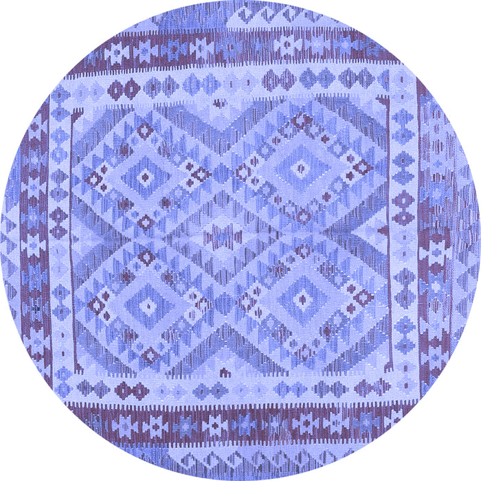 Round Machine Washable Southwestern Blue Country Rug, wshcon1677blu