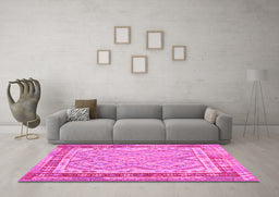 Machine Washable Southwestern Pink Country Rug in a Living Room, wshcon1677pnk