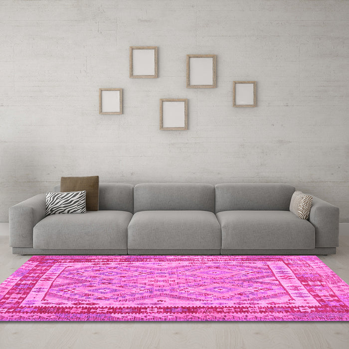 Machine Washable Southwestern Pink Country Rug in a Living Room, wshcon1677pnk