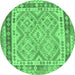 Round Machine Washable Southwestern Emerald Green Country Area Rugs, wshcon1677emgrn