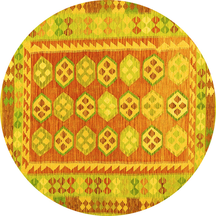 Round Machine Washable Oriental Yellow Traditional Rug, wshcon1678yw