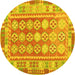 Round Machine Washable Oriental Yellow Traditional Rug, wshcon1678yw