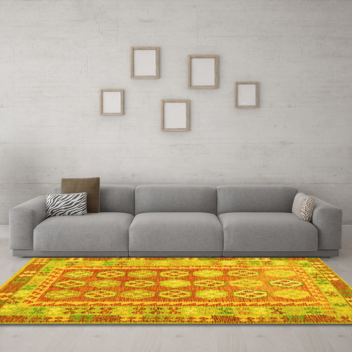 Machine Washable Oriental Yellow Traditional Rug in a Living Room, wshcon1678yw
