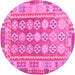 Round Machine Washable Oriental Pink Traditional Rug, wshcon1678pnk