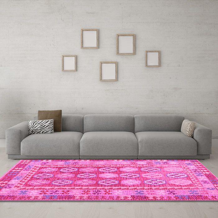Machine Washable Oriental Pink Traditional Rug in a Living Room, wshcon1678pnk