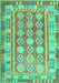 Machine Washable Oriental Turquoise Traditional Area Rugs, wshcon1678turq