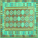 Square Machine Washable Oriental Turquoise Traditional Area Rugs, wshcon1678turq