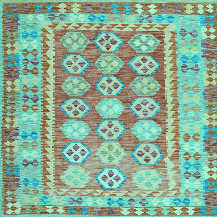 Square Machine Washable Oriental Light Blue Traditional Rug, wshcon1678lblu
