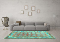 Machine Washable Oriental Light Blue Traditional Rug, wshcon1678lblu