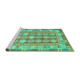 Sideview of Machine Washable Oriental Turquoise Traditional Area Rugs, wshcon1678turq