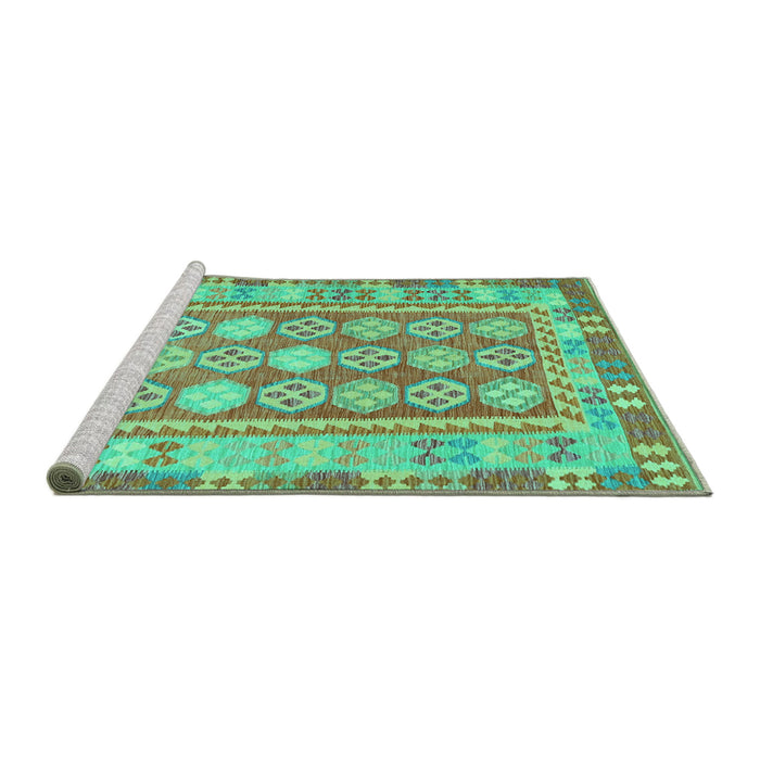 Sideview of Machine Washable Oriental Turquoise Traditional Area Rugs, wshcon1678turq