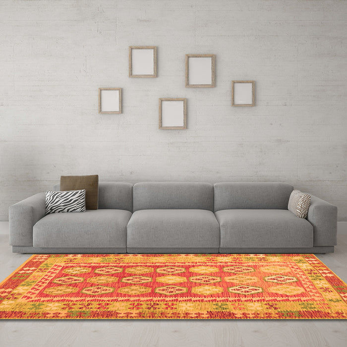 Machine Washable Oriental Orange Traditional Area Rugs in a Living Room, wshcon1678org