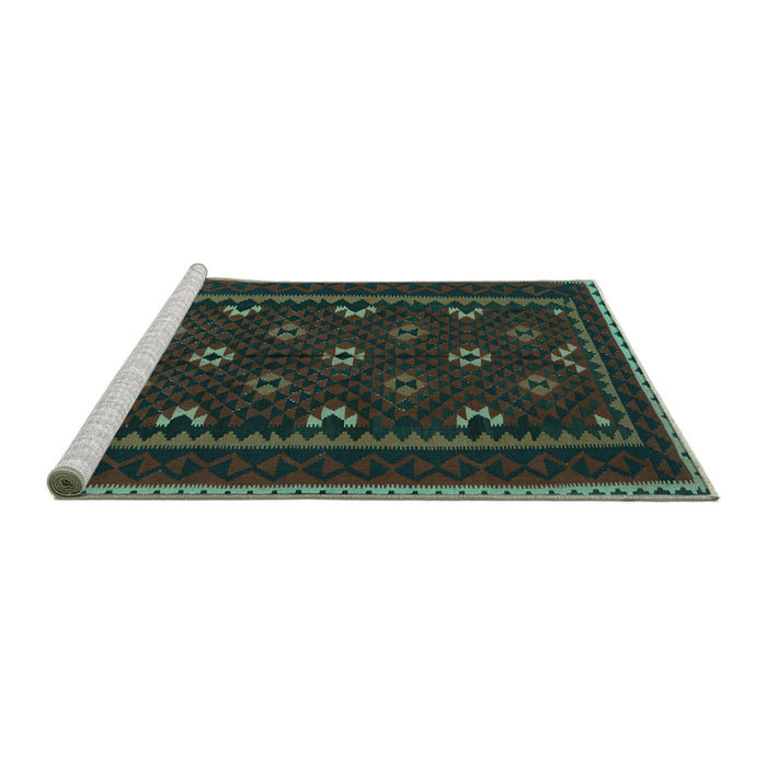 Sideview of Machine Washable Oriental Turquoise Traditional Area Rugs, wshcon1679turq