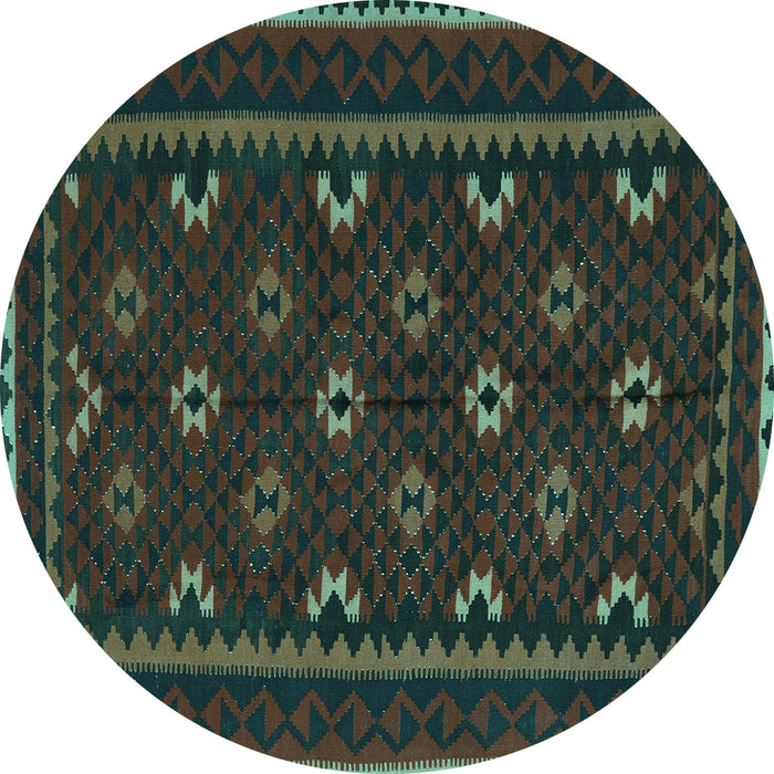 Round Machine Washable Oriental Turquoise Traditional Area Rugs, wshcon1679turq