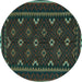 Round Machine Washable Oriental Turquoise Traditional Area Rugs, wshcon1679turq