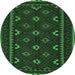 Round Machine Washable Oriental Emerald Green Traditional Area Rugs, wshcon1679emgrn