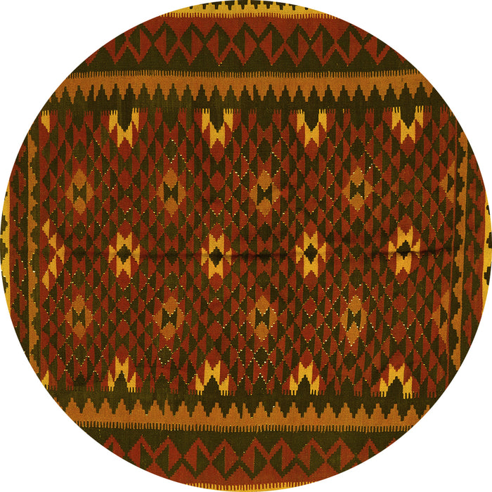 Round Machine Washable Oriental Yellow Traditional Rug, wshcon1679yw