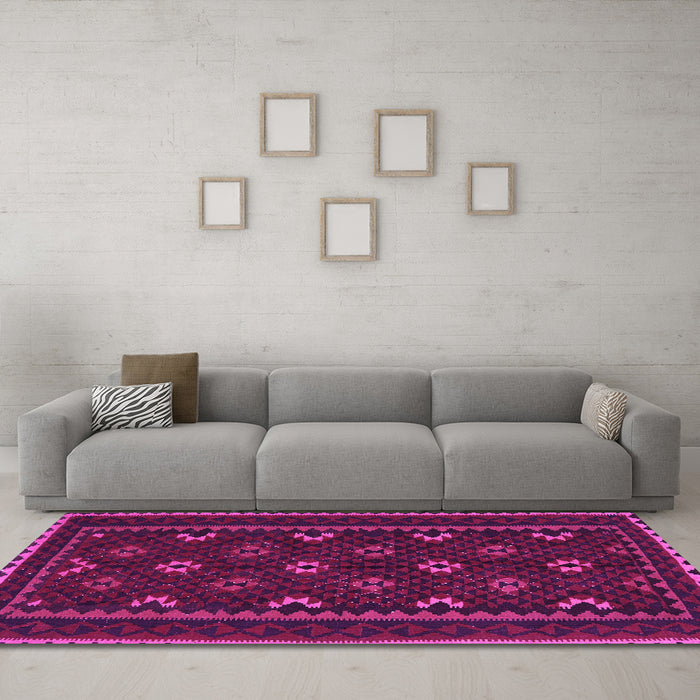 Machine Washable Oriental Pink Traditional Rug in a Living Room, wshcon1679pnk