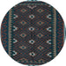 Round Oriental Light Blue Traditional Rug, con1679lblu