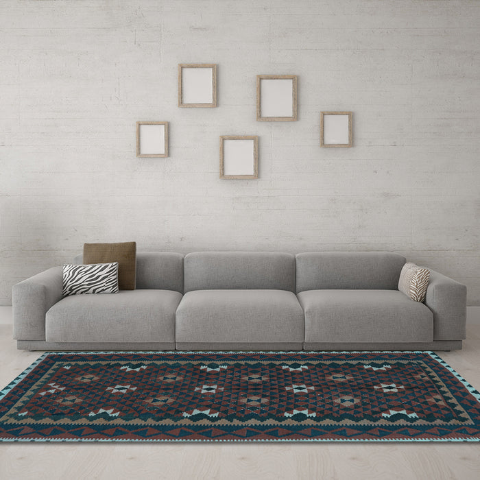 Machine Washable Oriental Light Blue Traditional Rug in a Living Room, wshcon1679lblu