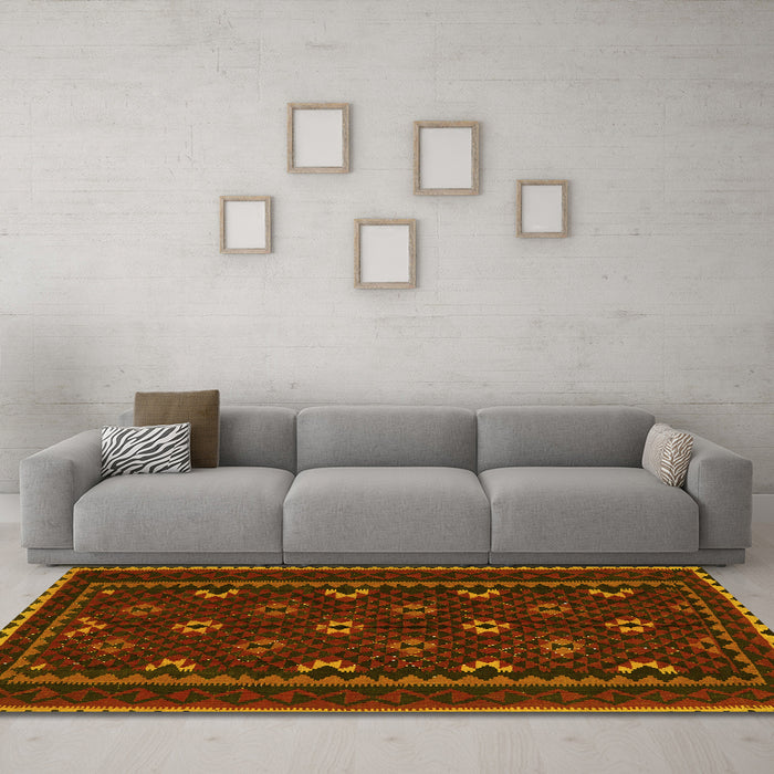 Machine Washable Oriental Yellow Traditional Rug in a Living Room, wshcon1679yw