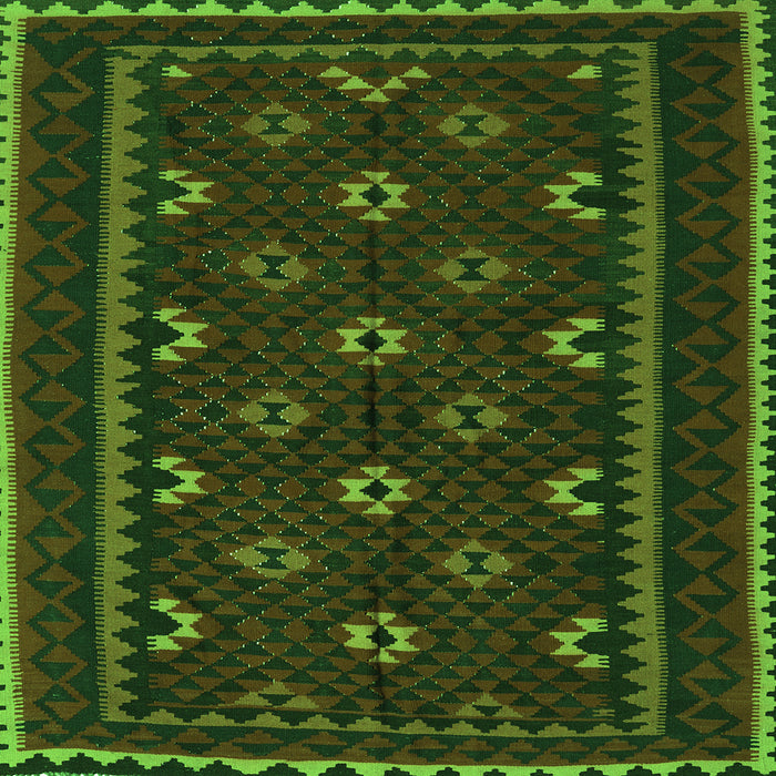 Round Machine Washable Oriental Green Traditional Area Rugs, wshcon1679grn