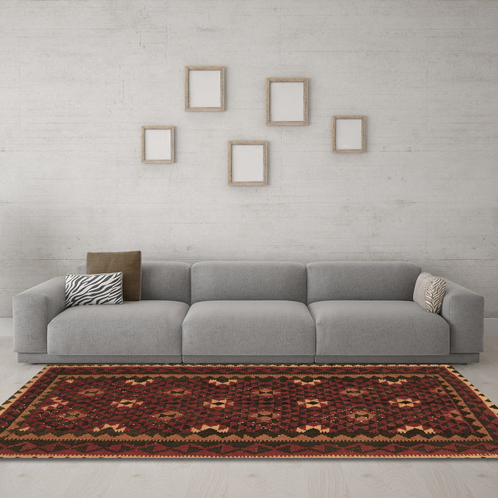 Machine Washable Oriental Brown Traditional Rug in a Living Room,, wshcon1679brn