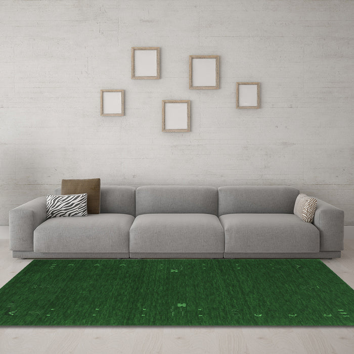Machine Washable Abstract Emerald Green Contemporary Area Rugs in a Living Room,, wshcon167emgrn