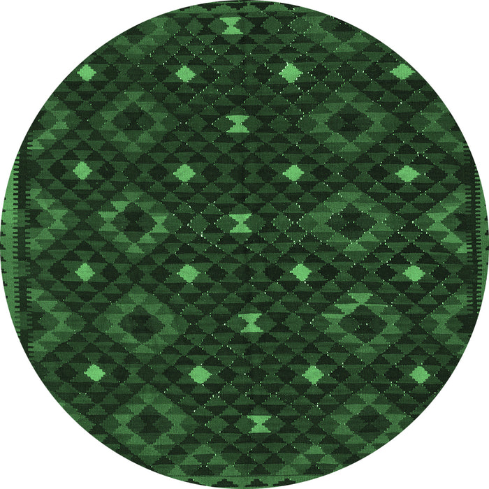 Round Machine Washable Oriental Emerald Green Traditional Area Rugs, wshcon1680emgrn