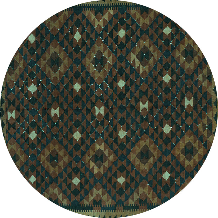 Round Machine Washable Oriental Turquoise Traditional Area Rugs, wshcon1680turq