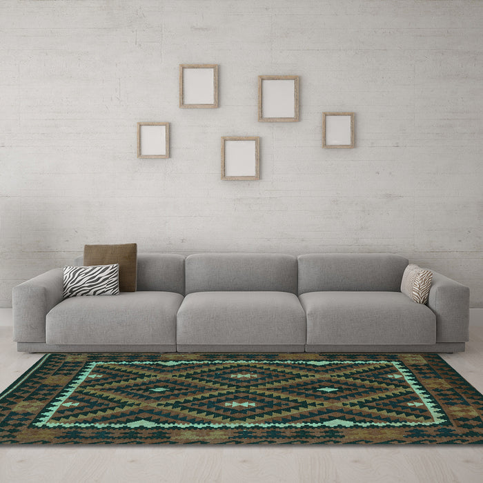 Machine Washable Oriental Turquoise Traditional Area Rugs in a Living Room,, wshcon1681turq