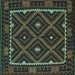 Square Machine Washable Oriental Turquoise Traditional Area Rugs, wshcon1681turq