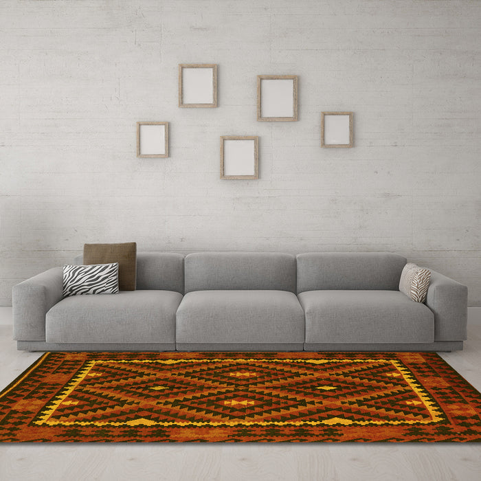 Machine Washable Oriental Yellow Traditional Rug in a Living Room, wshcon1681yw