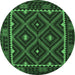 Round Machine Washable Oriental Emerald Green Traditional Area Rugs, wshcon1681emgrn